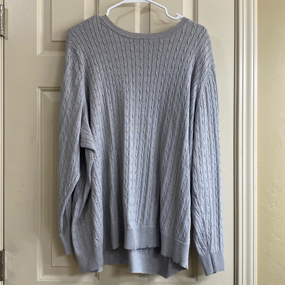 Kim Rogers Cable Knit Sweater, Gray shimmer 3xl